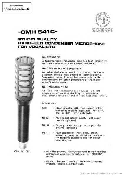 Schoeps Brochure CMH541C Soloist Microphone 1984 english