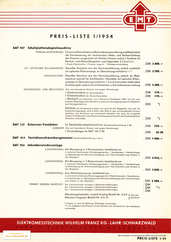 EMT Preisliste 1954 deutsch