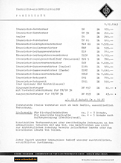 Neumann Preisliste Mischpulttechnik 1963 deutsch
