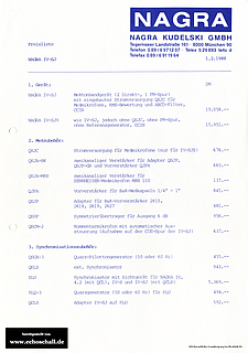 Kudelski Preisliste Nagra IV-SJ 1988 deutsch