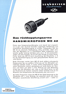 Sennheiser Prospekt MD42 Handmikrofon 1958 deutsch