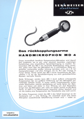 Sennheiser Prospekt MD4 Handmikrofon 1959 deutsch