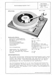 Neumann Prospekt PA2 Schallplattenabspielgerät 1958 deutsch