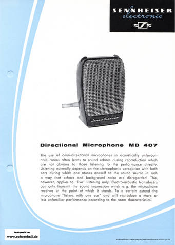 Sennheiser Brochure MD407 Directional Microphone 1966 english