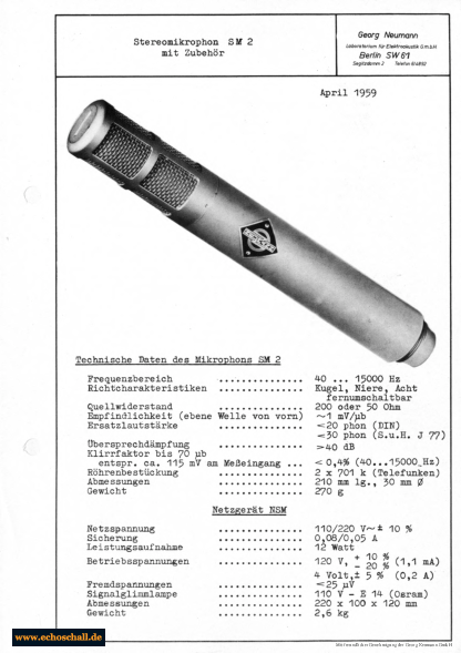 Neumann Prospekt SM2 Stereo-Röhrenmikrofon 1957 deutsch