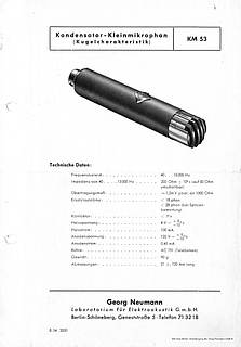Neumann Prospekt KM53 Kleinmikrofon 1954 deutsch