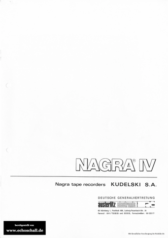 Kudelski Prospekt Nagra IV 1970 deutsch