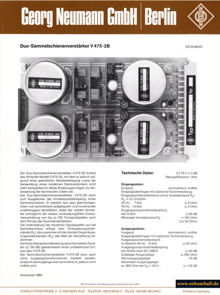 Neumann Prospekt V475-2B Summiermodul 1984 deutsch