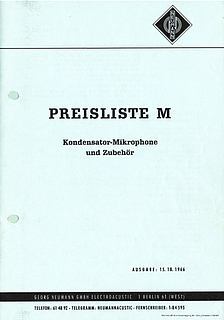 Neumann Preisliste Mikrofone 1966 deutsch