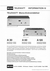 Klein + Hummel Prospekt Telewatt A30 A60 A120 Mono-Endverstärker 1974 deutsch