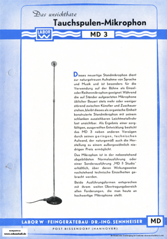 Sennheiser (Labor W) Prospekt MD3 Standmikrofon deutsch