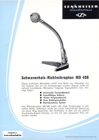 Sennheiser Prospekt MD408 Schwanenhalsmikrofon 1960 deutsch