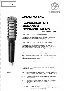 Schoeps Prospekt CMH541C Handmikrofon 1984 deutsch
