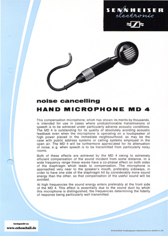 Sennheiser Brochure MD4 Hand Microphone 1966 english
