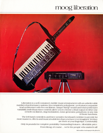 Moog Brochure Liberation Keytar Synthesizer 1980 english