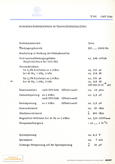 Schoeps Prospekt CMT2240 Mikrofon 1966 deutsch