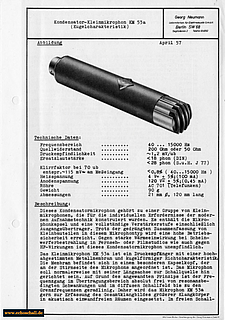 Neumann Prospekt KM53a Kleinmikrophon 1957 deutsch