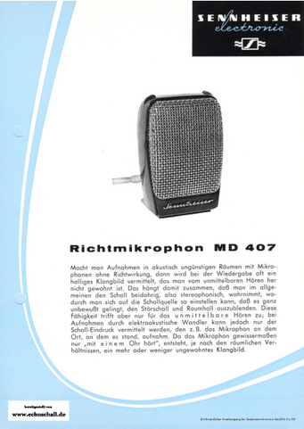 Sennheiser Prospekt MD407 Richtmikrofon 1962 deutsch