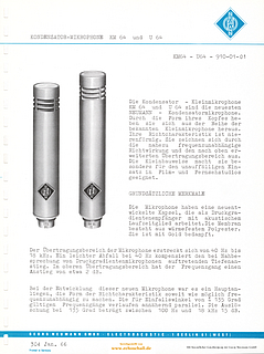 Neumann Prospekt KM64 U64 Mikrofone 1966 deutsch