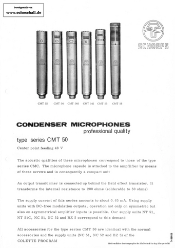 Schoeps Brochure CMT50 Type Series Microphones 1974 english
