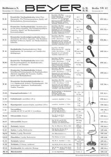 Beyer Produktübersicht 1950 deutsch