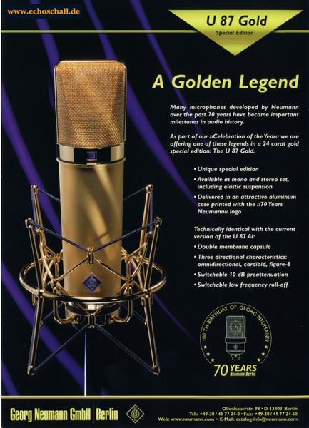 Neumann Brochure U87 Gold Microphone Limited Edition 1998 english