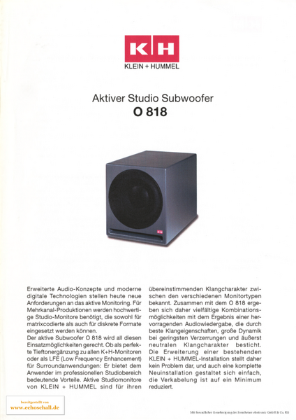 Klein + Hummel Prospekt O818 Aktiver Studio-Subwoofer 2000 deutsch