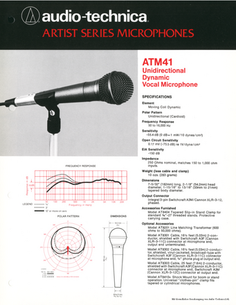 Audio Technica Brochure ATM41 Microphone 1980 english