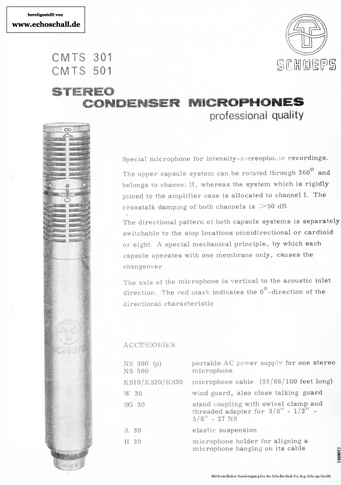 Schoeps Brochure CMTS501 CMTS301 Stereo Microphones 1974 english