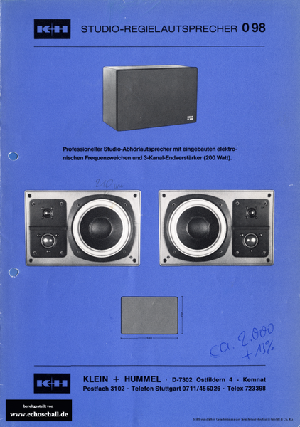Klein + Hummel O98 Studio-Regielautsprecher (1981) deutsch