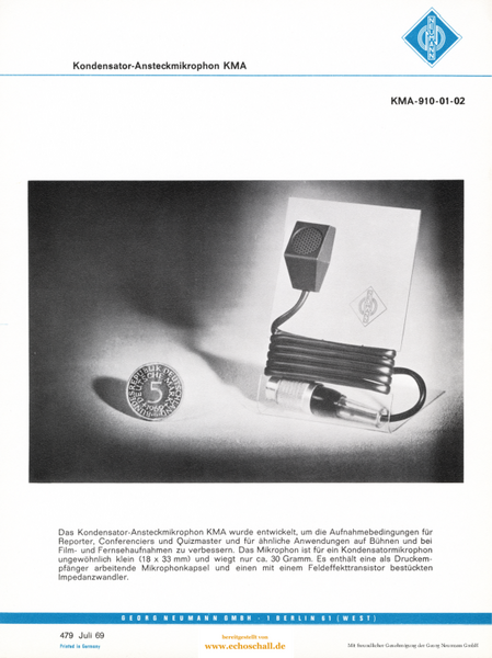 Neumann Prospekt KMA Ansteckmikrofon 1969 deutsch
