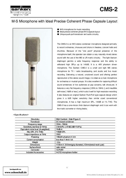 Sanken Brochure CMS-2 M/S-Microphone 2012 english