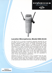 Sennheiser Brochure MD214 Lavalier Microphone 1966 english