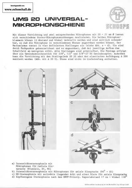 Schoeps Prospekt UMS20 Stereoschiene 1979 deutsch