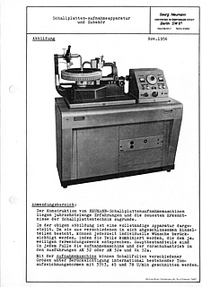 Neumann Prospekt AM32 Schallplatten-Aufnahmeapparatur 1956 deutsch