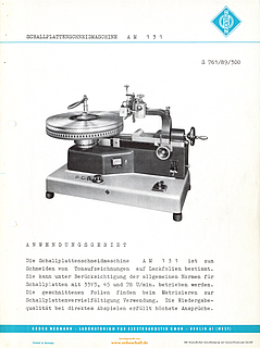 Neumann Prospekt AM131 Schallplattenschneidemaschine 1961 deutsch
