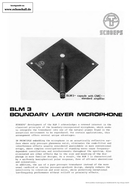 Schoeps Brochure BLM3 Boundary Layer Microphone 1983 english
