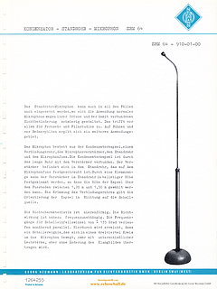 Neumann Prospekt SRM64 Standrohrmikrofon 1964 deutsch