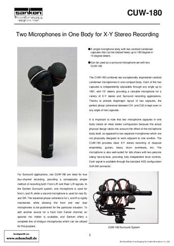 Sanken Brochure CUW-180 X/Y Microphone 2012 english